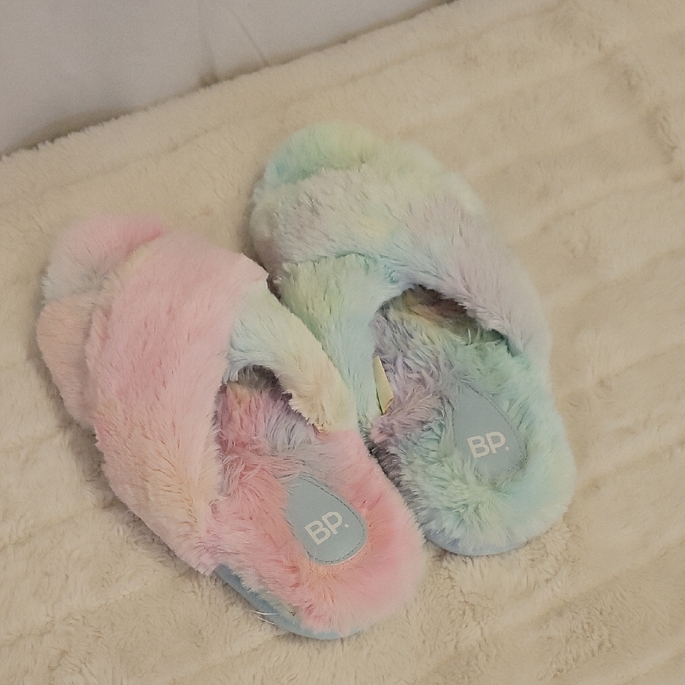 BP Multicolor Fuzzy Slippers